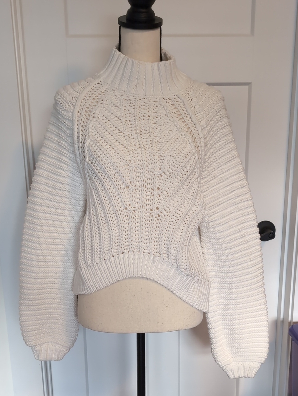 Free People Ivory Cable Knit Turtleneck Sweater